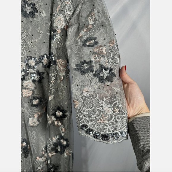 NWT $598 Mac Duggal [ 18W‎ ] Embellished Illusion Long Sleeve A Line Gown #Q542 - Picture 10 of 16